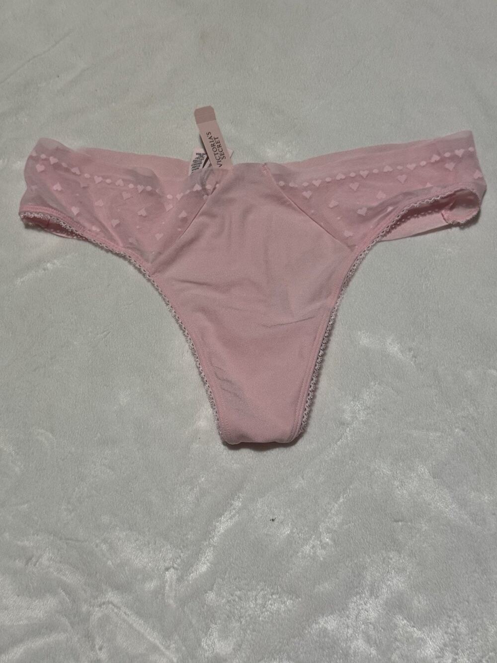 Victoria's Secret Pink Heart Mesh Trim Thong Panty - Size XL - NWT